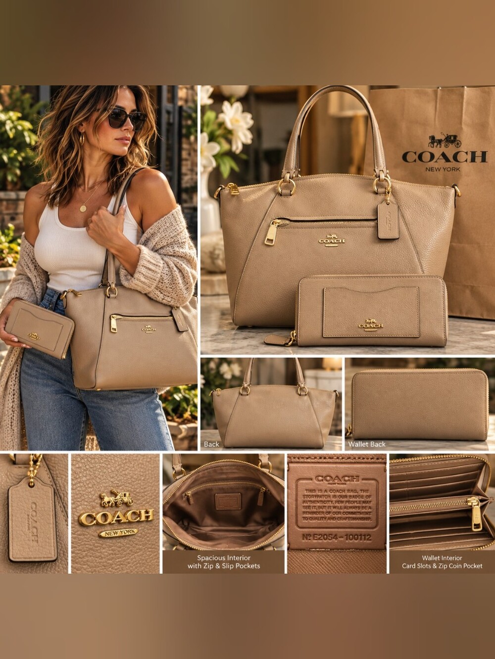 Coach Leather Tote Handbag & Accordion Zip Wallet Set NWT Tags